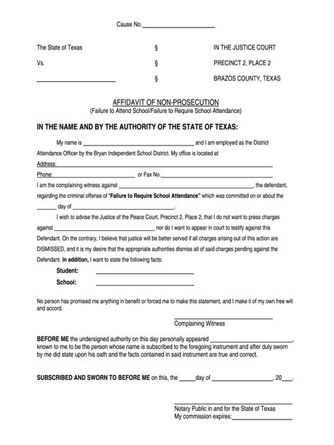 Printable Free Affidavit Of Non Prosecution Form Texas